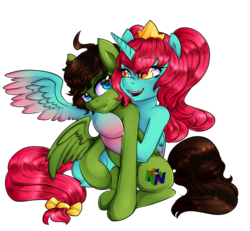 Size: 2700x2500 | Tagged: safe, artist:twigileia, oc, oc only, oc:empress lace, alicorn, pony, alicorn oc, jack t. herbert, jacktherbert, open mouth, shipping, simple background, transparent background