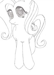 Size: 1700x2340 | Tagged: safe, artist:partner345, fluttershy, g4, female, monochrome, smiling, solo