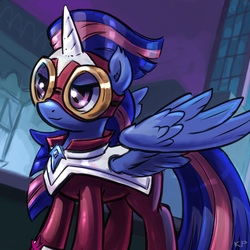 Size: 1600x1600 | Tagged: safe, artist:kp-shadowsquirrel, twilight sparkle, alicorn, pony, g4, power ponies (episode), clothes, costume, female, goggles, mare, masked matter-horn costume, power ponies, solo, twilight sparkle (alicorn)