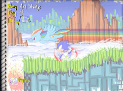 Size: 1845x1356 | Tagged: safe, artist:artsy-fartsie, rainbow dash, g4, .psd available, crossover, hill top zone, male, sonic the hedgehog, sonic the hedgehog (series), sonic the hedgehog 2