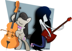 Size: 4170x3000 | Tagged: safe, artist:mrcbleck, octavia melody, g4, adventure time, bass guitar, cello, crossover, eyes closed, male, marceline, musical instrument