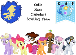 Size: 1400x1000 | Tagged: safe, artist:leapingriver, artist:sonicthehedgehogpl, apple bloom, button mash, dinky hooves, pipsqueak, rumble, scootaloo, sweetie belle, g4, bow, colt, cutie mark crusaders, fanfic, fanfic art, female, filly, foal, goggles, goggles on head, hat, male, propeller hat, simple background, transparent background, vector