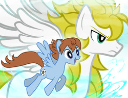 Size: 1000x768 | Tagged: safe, artist:dal, pegasus, pony, cutie mark, flying, frown, glare, happy, inazuma eleven, inazuma eleven go, inazuma eleven go galaxy, matsukaze tenma, open mouth, ponified, serious, smiling, soul, spread wings