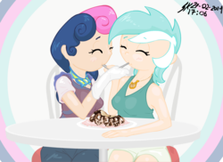 Size: 1375x1000 | Tagged: safe, artist:shinekolt, bon bon, lyra heartstrings, sweetie drops, human, g4, duo, eating, female, humanized, ice cream, lesbian, ship:lyrabon, shipping