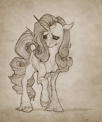 Size: 818x976 | Tagged: safe, artist:nochixtlan, rarity, g4, crying, female, monochrome, sad, solo, unshorn fetlocks