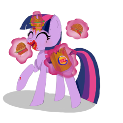 Size: 3111x3111 | Tagged: dead source, safe, artist:misspolycysticovary, twilight sparkle, alicorn, pony, g4, twilight time, burger king, eating, fast food, female, food, grease, hay burger, ketchup, magic, mare, messy, messy eating, simple background, solo, that pony sure does love burgers, transparent background, twilight burgkle, twilight sparkle (alicorn)