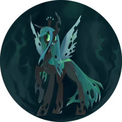 Size: 1280x1281 | Tagged: safe, artist:starrypon, queen chrysalis, changeling, changeling queen, g4, crown, female, jewelry, raised hoof, regalia, solo