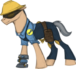 Size: 400x368 | Tagged: safe, artist:goldennove, engineer, engineer (tf2), goggles, hard hat, hat, knee pads, solo, team fortress 2
