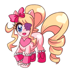 Size: 653x639 | Tagged: dead source, safe, artist:shadowkitty777, artist:voodoodollmaster, earth pony, pony, bow, cuffs (clothes), eyepatch, hair bow, kill la kill, nui harime, ponified, simple background, solo, transparent background