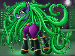 Size: 1500x1125 | Tagged: safe, artist:vavacung, mane-iac, earth pony, pony, g4, butt, female, grin, heart, moon, night, plot, solo, subliminal message