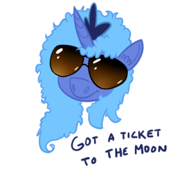 Size: 600x600 | Tagged: safe, artist:fxcellent, princess luna, g4, electric light orchestra, feather boa, female, filly, jeff lynne, portrait, simple background, solo, song reference, sunglasses, to the moon, woona, younger