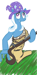 Size: 600x1200 | Tagged: safe, artist:fxcellent, artist:kefkafloyd, artist:spectralunicorn, trixie, pony, unicorn, g4, chair, collaboration, female, gun, hat, mare, not salmon, solo, wat, wizard hat