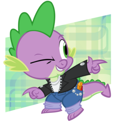 Size: 1000x1000 | Tagged: safe, artist:pixelkitties, spike, g4, 50's fashion, 50s, clothes, gem, jacket, male, simple background, solo, transparent background