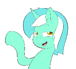 Size: 920x840 | Tagged: safe, artist:lamia, lyra heartstrings, ask reaction lyra, g4, animated, bust, colored pupils, dialogue, female, flash, gif, lidded eyes, looking up, oh you, open mouth, raised hoof, reaction image, simple background, smiling, solo, transparent background