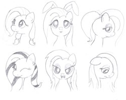 Size: 1700x1361 | Tagged: safe, artist:an-tonio, fluttershy, g4, alternate hairstyle, bunny ears, emoshy, flutterbat, monochrome, sketch, sketch dump, traditional art