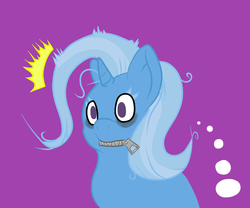 Size: 911x759 | Tagged: safe, artist:thepiplup, trixie, pony, unicorn, g4, female, mare, purple background, simple background, solo, traveling-trixie, tumblr, zipper, zippermouth