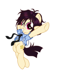 Size: 1536x2048 | Tagged: safe, artist:ruhisu, earth pony, pony, anime, clothes, female, jumping, mare, natsumi tsujimoto, necktie, police, policemare, ponified, simple background, smiling, solo, transparent background, uniform, you're under arrest