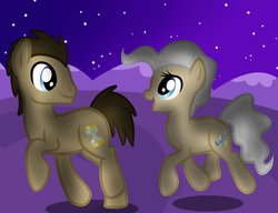 Size: 1019x784 | Tagged: safe, artist:mishti14, doctor whooves, mayor mare, time turner, earth pony, pony, g4, doctor mayor, duo, female, male, mareturner, night, shipping, smiling, straight