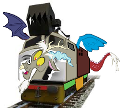 Size: 453x406 | Tagged: safe, discord, g4, 1000 hours in ms paint, diesel 10, ms paint, thomas the tank engine, train, trainified