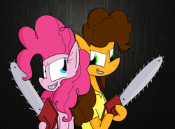 Size: 2140x1580 | Tagged: safe, artist:littlecloudie, cheese sandwich, pinkie pie, g4, pinkie pride, chainsaw, cupcakes 2, female, male, ship:cheesepie, shipping, straight