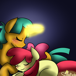 Size: 1000x1000 | Tagged: safe, artist:sunniedoodles, apple bloom, snails, g4, female, magic, male, ship:snailbloom, shipping, straight