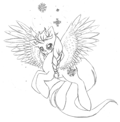 Size: 701x717 | Tagged: safe, artist:usagikoneko-chan, alicorn, pony, elsa, frozen (movie), monochrome, ponified, solo, traditional art