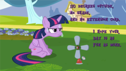 Size: 1054x591 | Tagged: safe, twilight sparkle, alicorn, pony, g4, female, frown, grumpy, grumpy twilight, mare, purple text, sitting, solo, sweat, twilight sparkle (alicorn)