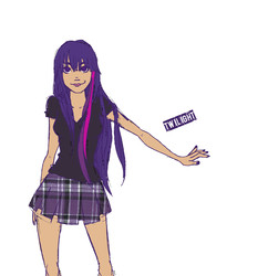 Size: 1971x2034 | Tagged: safe, artist:voodootonic, twilight sparkle, human, g4, clothes, female, humanized, looking at you, moderate dark skin, nail polish, skirt, smiling, solo, standing