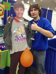 Size: 720x960 | Tagged: safe, human, bronycon, balloon, booth, cosplay, irl, irl human, photo, wondercolts, zack efron