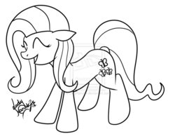 Size: 1015x788 | Tagged: dead source, safe, artist:ladynanaki, fluttershy, g4, black and white, deviantart watermark, female, grayscale, happy, monochrome, obtrusive watermark, solo, watermark