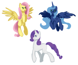 Size: 1280x1068 | Tagged: safe, artist:nalenthi, fluttershy, princess luna, rarity, g4, missing cutie mark, simple background