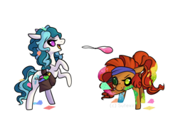 Size: 3507x2480 | Tagged: safe, artist:sutexii, oc, oc only, oc:dew droplet, oc:garnet glitter, pony, chibi, female, gem, mare, potion