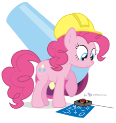 Size: 735x780 | Tagged: safe, artist:dm29, pinkie pie, g4, blueprint, female, hard hat, hat, party cannon, simple background, solo, transparent background