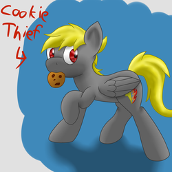 Size: 2600x2600 | Tagged: safe, artist:flashiest lightning, oc, oc only, pegasus, pony, cookie, cookie thief, solo