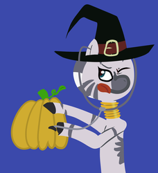 Size: 3408x3744 | Tagged: safe, artist:okami-ano-usagi, zecora, zebra, g4, female, halloween, hat, holiday, jack-o-lantern, pumpkin, solo, witch hat