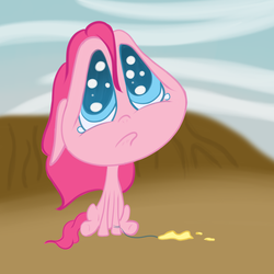 Size: 1600x1600 | Tagged: safe, artist:okami-ano-usagi, pinkie pie, g4, balloon, female, sad, solo