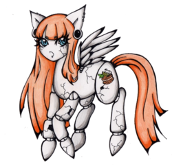 Size: 508x488 | Tagged: safe, artist:calavera-garbancera, oc, oc only, original species, pegasus, pony, ball jointed doll, cracked, solo