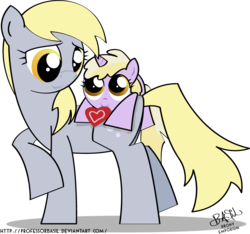 Size: 974x912 | Tagged: safe, artist:professorbasil, derpy hooves, dinky hooves, pegasus, pony, unicorn, g4, equestria's best daughter, female, filly, foal, hearts and hooves day, mare, simple background, transparent background, valentine