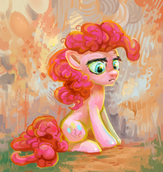 Size: 1683x1769 | Tagged: safe, artist:kaermter, pinkie pie, earth pony, pony, g4, cute, diapinkes, ear fluff, female, frown, lidded eyes, looking down, mare, sad, sadorable, sitting, solo
