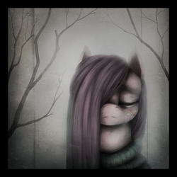 Size: 1100x1100 | Tagged: dead source, safe, artist:ventious, pinkie pie, earth pony, pony, g4, bandaid, bust, depressed, female, hair over one eye, pinkamena diane pie, portrait, sad, solo, tree