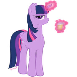 Size: 1280x1280 | Tagged: dead source, safe, artist:arareroll, twilight sparkle, alicorn, pony, g4, female, frown, glass, glass of water, looking at you, magic, mare, simple background, solo, standing, telekinesis, transparent background, twilight sparkle (alicorn), unamused, water