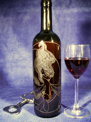 Size: 2448x3264 | Tagged: safe, artist:kelisah, artist:ksander-zen, princess luna, g4, alcohol, bottle, craft, engraving, eyes closed, photo, smiling, spread wings, wine