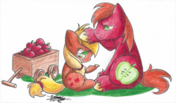 Size: 1024x600 | Tagged: safe, artist:midnameowfries, applejack, big macintosh, earth pony, pony, g4, male, stallion