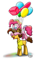 Size: 685x1165 | Tagged: safe, artist:vsabbath, cheese sandwich, pinkie pie, g4, pinkie pride, balloon, cute, female, floating, flying, male, open mouth, ship:cheesepie, shipping, smiling, straight