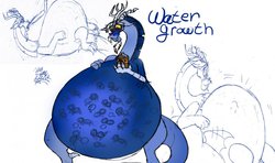 Size: 1280x756 | Tagged: safe, artist:dino1892, discord, draconequus, g4, blue flu, inflation, male pregnancy, pregcord, pregnant, see-through, water