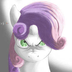 Size: 3000x3000 | Tagged: safe, artist:hosendamaru, sweetie belle, g4, stare master, angry, female, portrait, solo, stare, sweetie belle is not amused