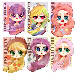 Size: 610x590 | Tagged: safe, applejack, fluttershy, pinkie pie, rainbow dash, rarity, twilight sparkle, human, g4, horn, horned humanization, humanized, light skin, mane six, pixiv