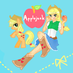 Size: 450x450 | Tagged: safe, artist:nanase, applejack, human, equestria girls, g4, female, human ponidox, pixiv, solo, square crossover