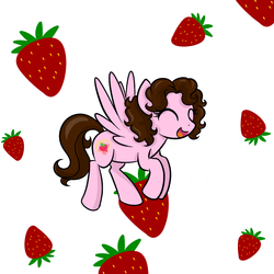 Size: 1000x1000 | Tagged: safe, artist:shinta-girl, oc, oc only, oc:shinta pony, pegasus, pony, ask-winged-shine, female, happy, mare, solo, strawberry