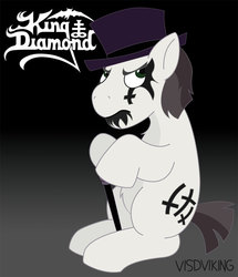 Size: 800x929 | Tagged: safe, artist:kinogriffin, pony, cane, corpse paint, cross, cross of st peter, hat, heavy metal, inverted cross, king diamond, male, mercyful fate, metal, ponified, scowl, solo, top hat